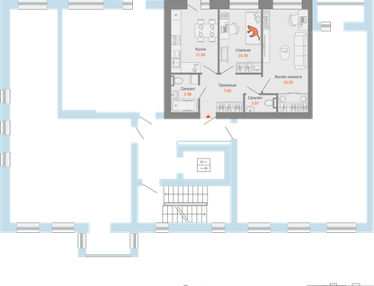 2-к. квартира, 54&nbsp;м²