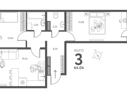2-к. квартира, 60 м²