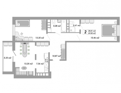 2-к. квартира, 69&nbsp;м²