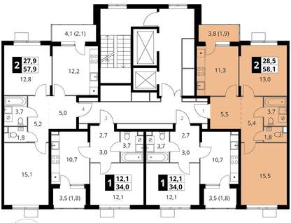 2-к. квартира, 58&nbsp;м²