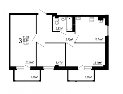 3-к. квартира, 73,6&nbsp;м²