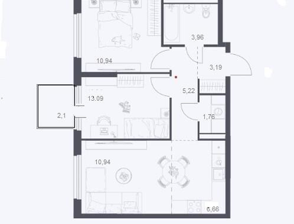 3-к. квартира, 56,4 м²
