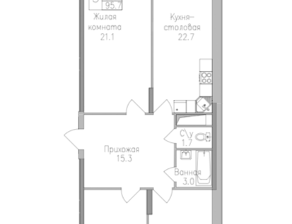 3-к. квартира, 95,7 м²