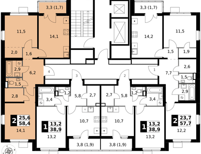 2-к. квартира, 58&nbsp;м²