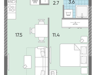 1-к. квартира, 34,9 м²
