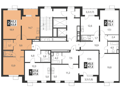 2-к. квартира, 63&nbsp;м²