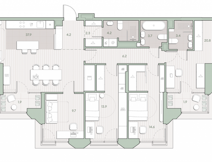 4-к. квартира, 122,8&nbsp;м²