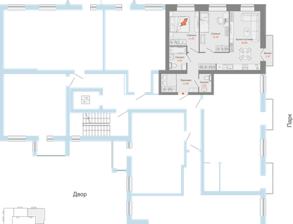 3-к. квартира, 64&nbsp;м²