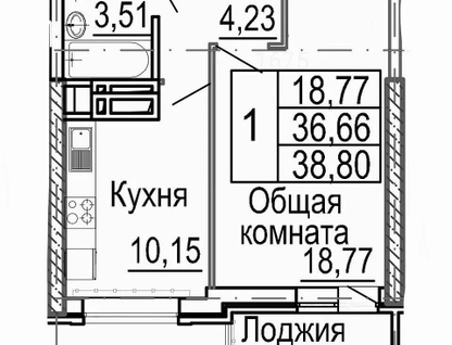 1-к. квартира, 41&nbsp;м²
