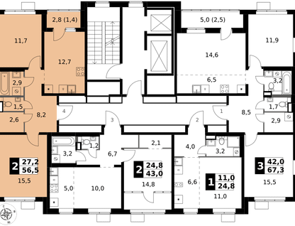 2-к. квартира, 56&nbsp;м²