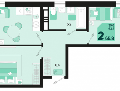 2-к. квартира, 65,8&nbsp;м²