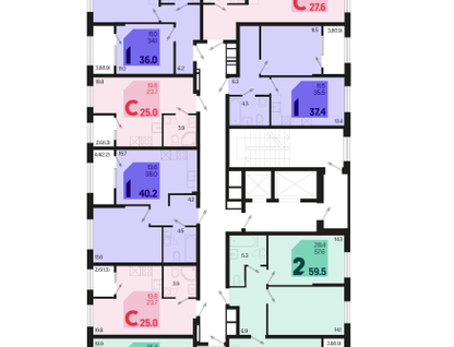 2-к. квартира, 61 м²
