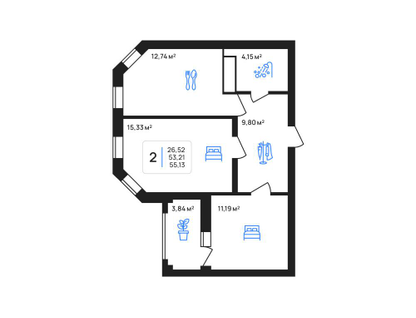 2-к. квартира, 55,1&nbsp;м²