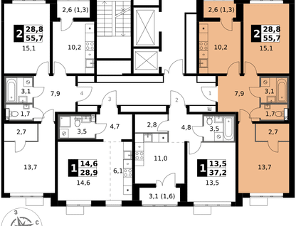 2-к. квартира, 55 м²