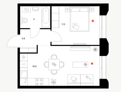 1-к. квартира, 39,2&nbsp;м²