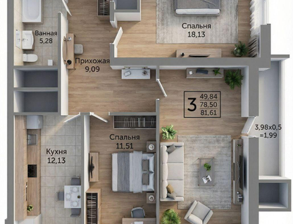 3-к. квартира, 79,2&nbsp;м²