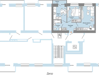 2-к. квартира, 49&nbsp;м²