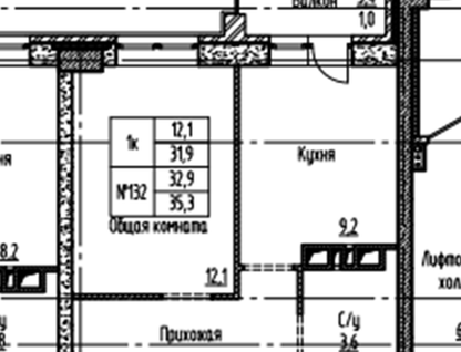 1-к. квартира, 32,9 м²