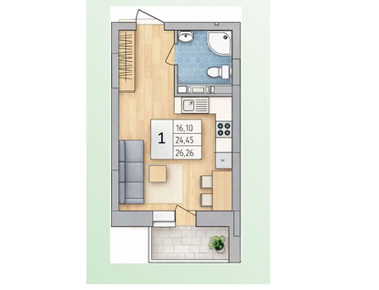 Студия, 26,3&nbsp;м²