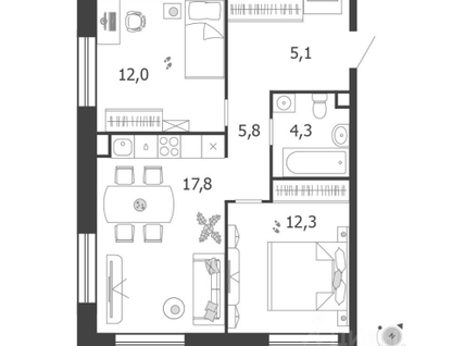 3-к. квартира, 55,3&nbsp;м²