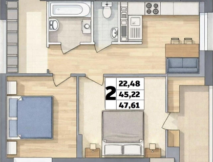 2-к. квартира, 47,6&nbsp;м²