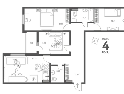 3-к. квартира, 86,3&nbsp;м²