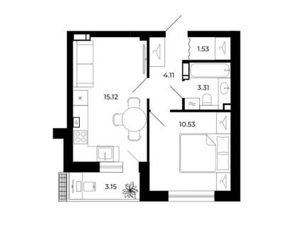 1-к. квартира, 38,3&nbsp;м²