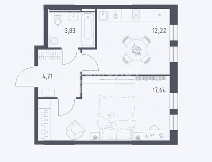 1-к. квартира, 38,4&nbsp;м²