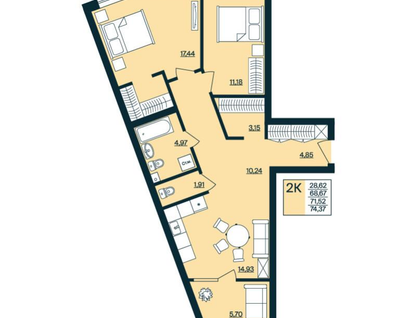 1-к. квартира, 73,9&nbsp;м²