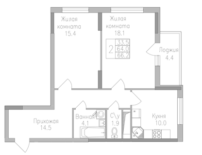 2-к. квартира, 66,2&nbsp;м²