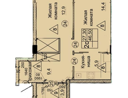 2-к. квартира, 46,5 м²
