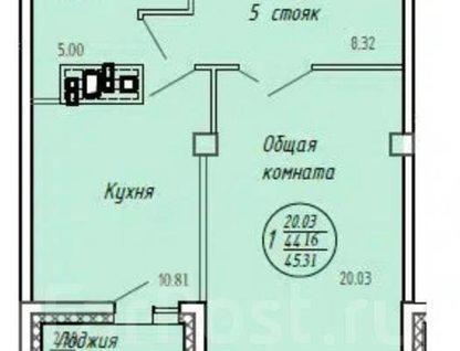 1-к. квартира, 45,3&nbsp;м²