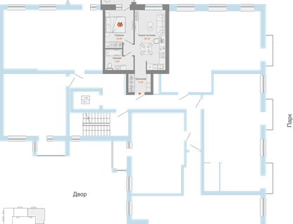 2-к. квартира, 43&nbsp;м²