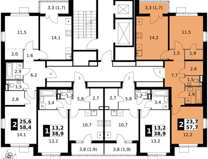 2-к. квартира, 57&nbsp;м²