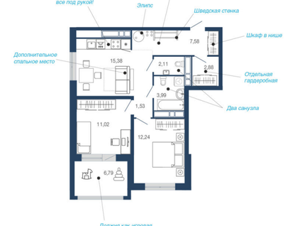 2-к. квартира, 63,5&nbsp;м²