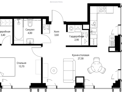 1-к. квартира, 55,7 м²