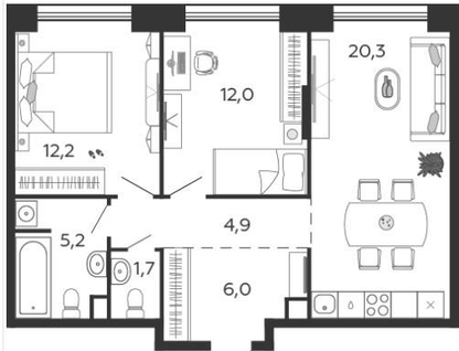 2-к. квартира, 62,3&nbsp;м²