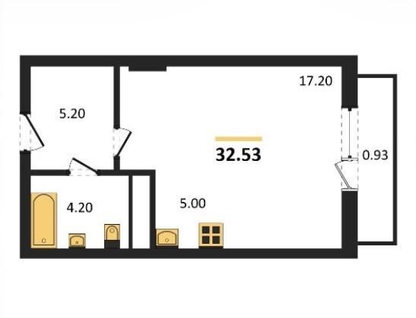 Студия, 34,7 м²