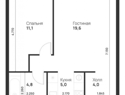 1-к. квартира, 44,5&nbsp;м²