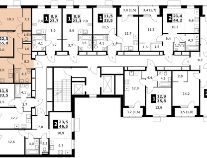 2-к. квартира, 55&nbsp;м²