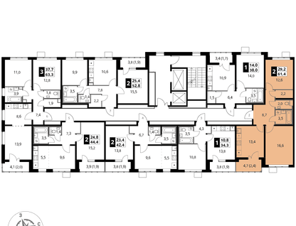 2-к. квартира, 61&nbsp;м²