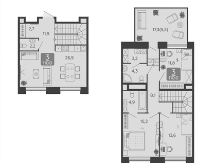 3-к. квартира, 110,3 м²