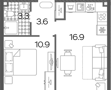 1-к. квартира, 34,7&nbsp;м²