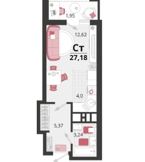 Студия, 27,2&nbsp;м²