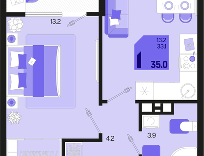 1-к. квартира, 35&nbsp;м²
