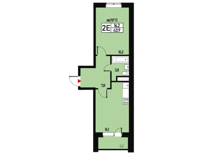 1-к. квартира, 43&nbsp;м²