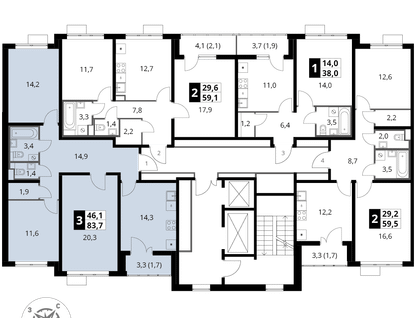 3-к. квартира, 83&nbsp;м²