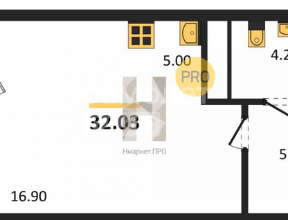 Студия, 32 м²