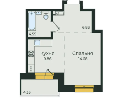 1-к. квартира, 40&nbsp;м²