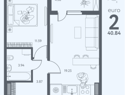2-к. квартира, 40,8&nbsp;м²